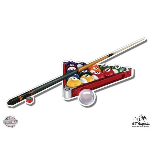 Pool Billiards - 3" Vinyl Sticker - For Car Laptop I-Pad Phone Helmet Hard Hat - Waterproof Decal