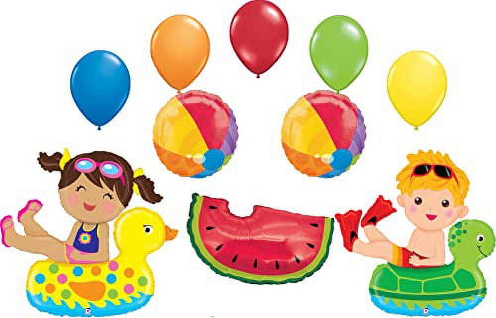 Pool Birthday Party Supplies Floaties and Watermelon Balloon Bouquet Decoration
