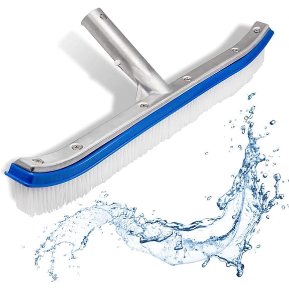 Pool Brush Head, 17.5" Pool Brushes for Cleaning Pool Walls, Curved Ends High-Efficiency Pool Scrub Brush,Premium Nylon Bristles Pool Brush with EZ Clip