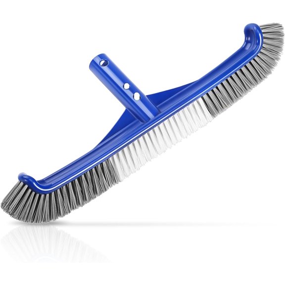 Pool Brush Head, 17" Pool Brushes for Cleaning Pool Walls, Curved Ends High-Efficiency Pool Scrub Brush,Premium Nylon Bristles Pool Brush with EZ Clip