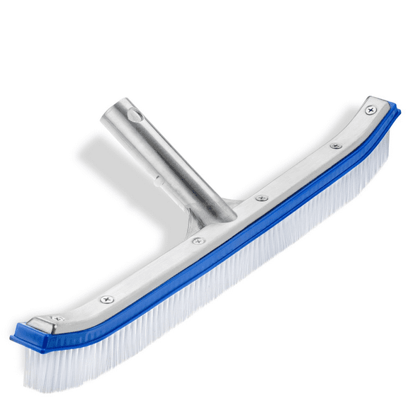 Pool Brush Head, Swimming Pool Wall & Tile Brush,18" Heavy Duty Vinyl Polished Aluminum Back Cleaning Brush Head Designed Nylon Bristles Brush Head with EZ Clips