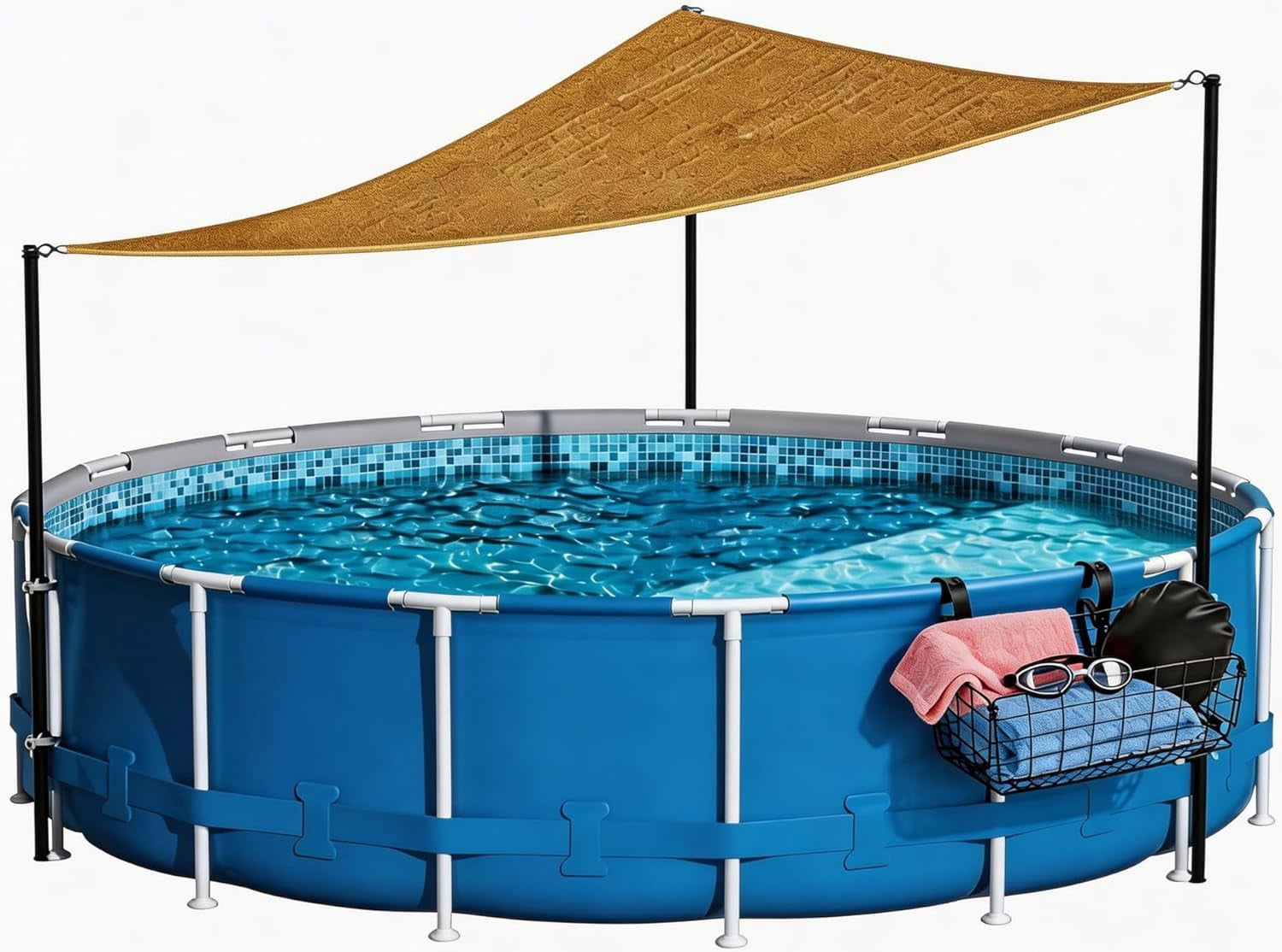 Pool Canopy Shade Set for Above Ground with Metal Storage Basket, UV ...