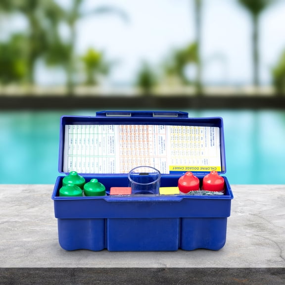 Pool Central 4-Way Swimming Pool Test Kit with Tester Block and Case