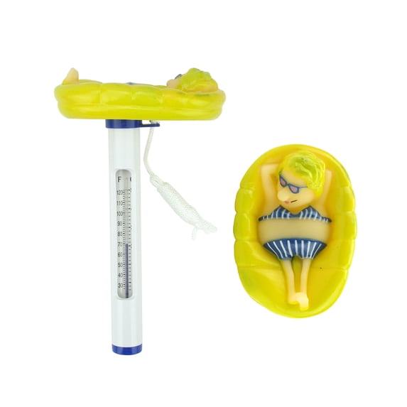 Pool Central Relaxing Woman Floating Swimming Pool Thermometer with Cord 7.5" - Yellow