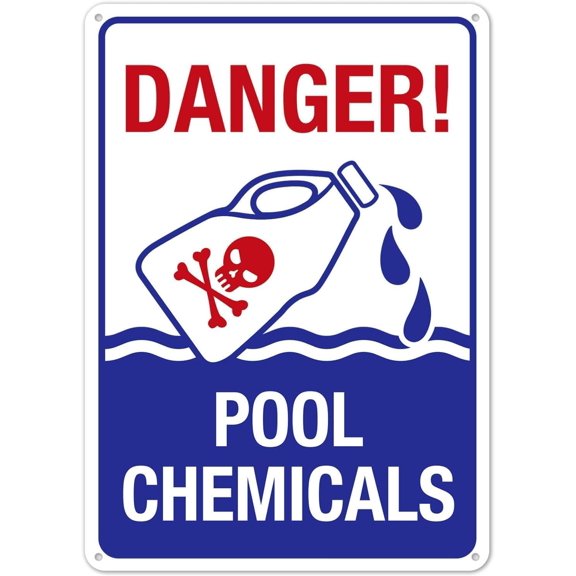Pool Chemicals Pool Warning Metal Tin Sign 8x12 Inch Caution Plaque Signage Marker for Swimming Pool Spa Resort Hotel Community Club Home Business Outdoor Indoor Wall Decor