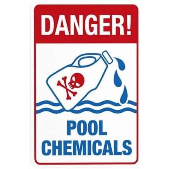 Pool Chemicals Warning Metal Sign, Pool Security Plaque for Home Business Road Yard Garage Street, Pool Chemical Hazard Sign, 8x12 Inch