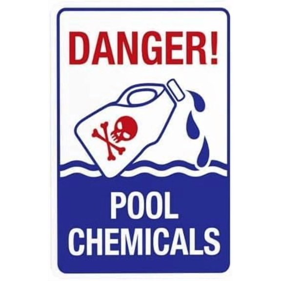 Pool Chemicals Warning Metal Sign, Pool Security Plaque for Home Business Road Yard Garage Street, Pool Chemical Safety Sign, 8x12 Inch