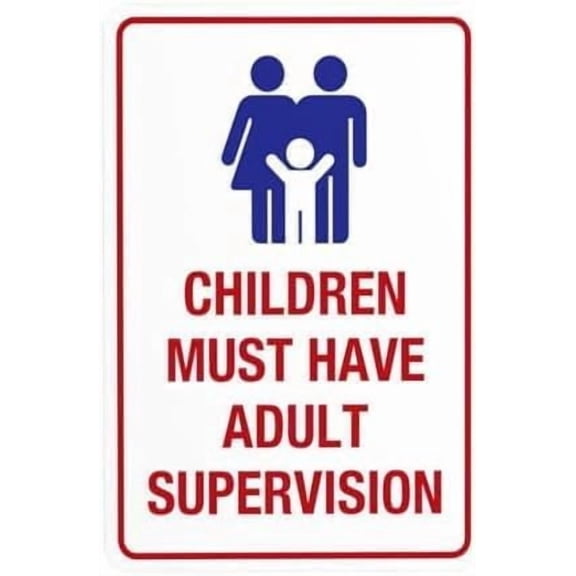 Pool Children Must Have Adult Supervision Metal Sign, Pool Rules Security Warning Plaque for Garage Street, Minor Pool Safety Supervision Sign, 8x12 Inch