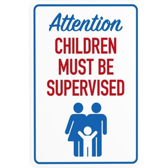 Pool Children Supervision Metal Security Sign, Safety Rule Plaque for Pool Area Home Business, Minor Pool Safety Supervision Sign, 8x12 Inch