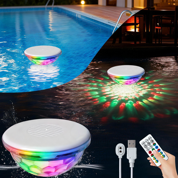 LC-dolida Floating Pool Lights with USB Charging, 2600mAh 6.7 Inch IPX7 Waterproof 13 Colors Upper Lower Glow Floating Lights for 1" & 3", 1PCS