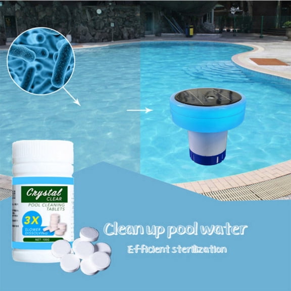 Pool Chlorine Floater with Solar RGB Light, Integrated Copper Pool Ionizer, Auto Changing Color LED Lamp, Dual-Function Floating Cleaner for Daily Water Treatment and Nighttime Pool Decoration