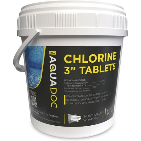 Pool Chlorine Tablets 3 Inch - Paraben Free Swimming Pool Chlorine Tablets - Made in USA - AquaDoc 8lbs