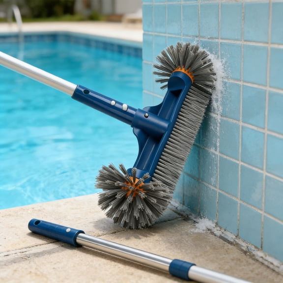 Pool Cleaning Brush, Corner Scrubber Tool, Heavy Duty Bristles for Inground Above Ground Pools Spas Hot Tubs, Tile Wall Step Cleaning Accessory with Angled Design
