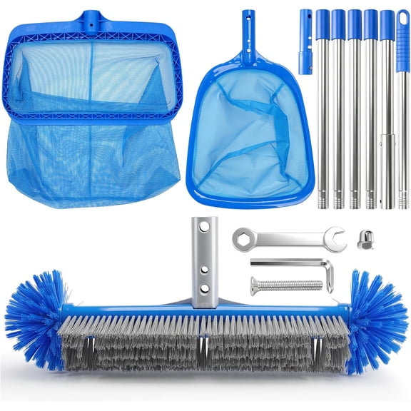 Pool Cleaning Kit with Telescopic Pole, Pool Net with Pole & Dual Skimmers Premium Pool Accessories for Inground Pools
