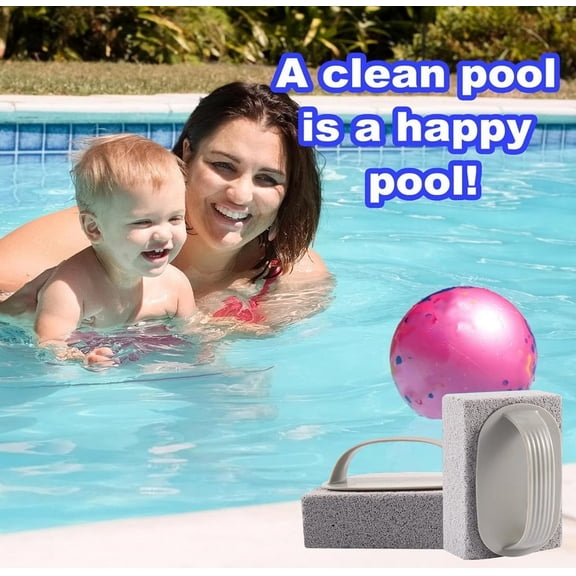 Pool Cleaning Pumice Stone with Handle, Tile Scrubbing Block for Removing Stains Deposits Swimming Pool Surface Cleaning Tool