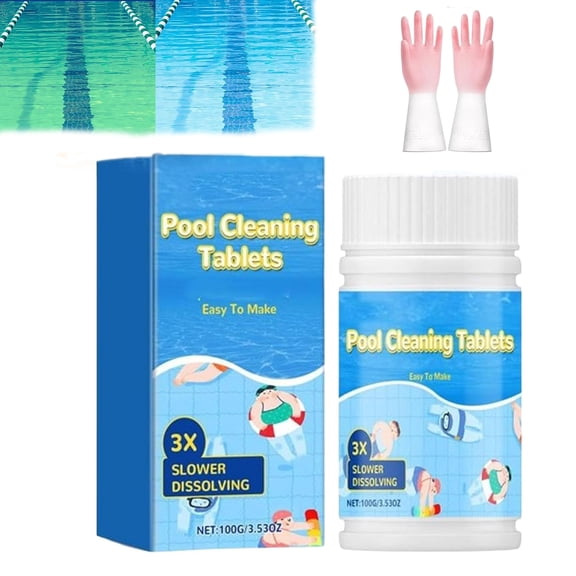 Pool Cleaning Tablets, 100g/3.53oz Pool Cleaning Tablets for Crystal Clear Water, Pool Cleaning Tabs, Clears Cloudy or Hazy Pool Water, for Inground Pools & Above Ground Pools (1Pcs)