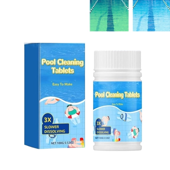 Pool Cleaning Tablets, 100g/3.53oz Pool Cleaning Tablets for Crystal Clear Water, Pool Cleaning Tabs, Clears Cloudy or Hazy Pool Water, for Inground Pools & Above Ground Pools
