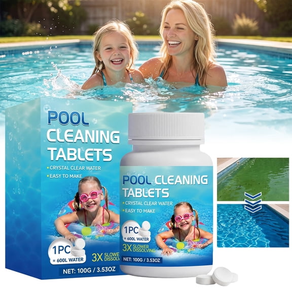 Pool Cleaning Tablets, Multifunction Pool Cleaning Tablets for Crystal Clear Water, Maintains Water Quality Balance for Pools, Fast Acting and Slower Dissolving, for Inground Pools, Hot Tub, Spa Blue