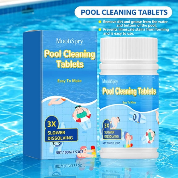 Pool Cleaning Tablets for Crystal Clear Water, Clears Dull, Hazy or Cloudy Wate Eliminate Odors, Fast Acting, Maintain Water Quality Balance,100g