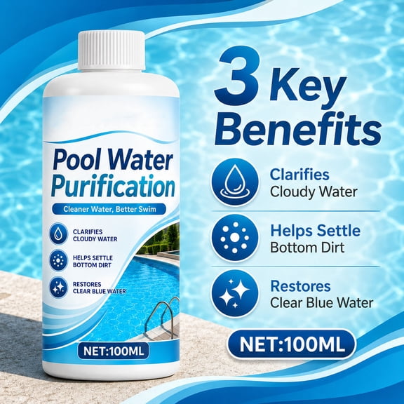 Pool Clear Water Clarifier, 100ML Pro Pool Water Purifier Liquid, for Above Ground In Ground Pools Hot Tubs Water Features Easy to Use