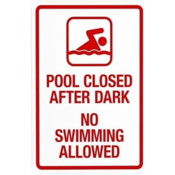 Pool Closed After Dark Metal Sign, Pool Security Warning Plaque for Home Business Road Yard Garage Street, Nighttime Pool Closure Sign, 8x12 Inch