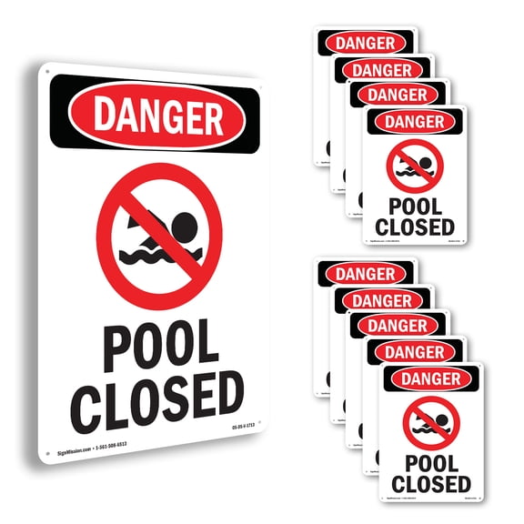 Pool Closed OSHA Danger Aluminum Sign 24 Inch x 18 Inch - 10 Pack