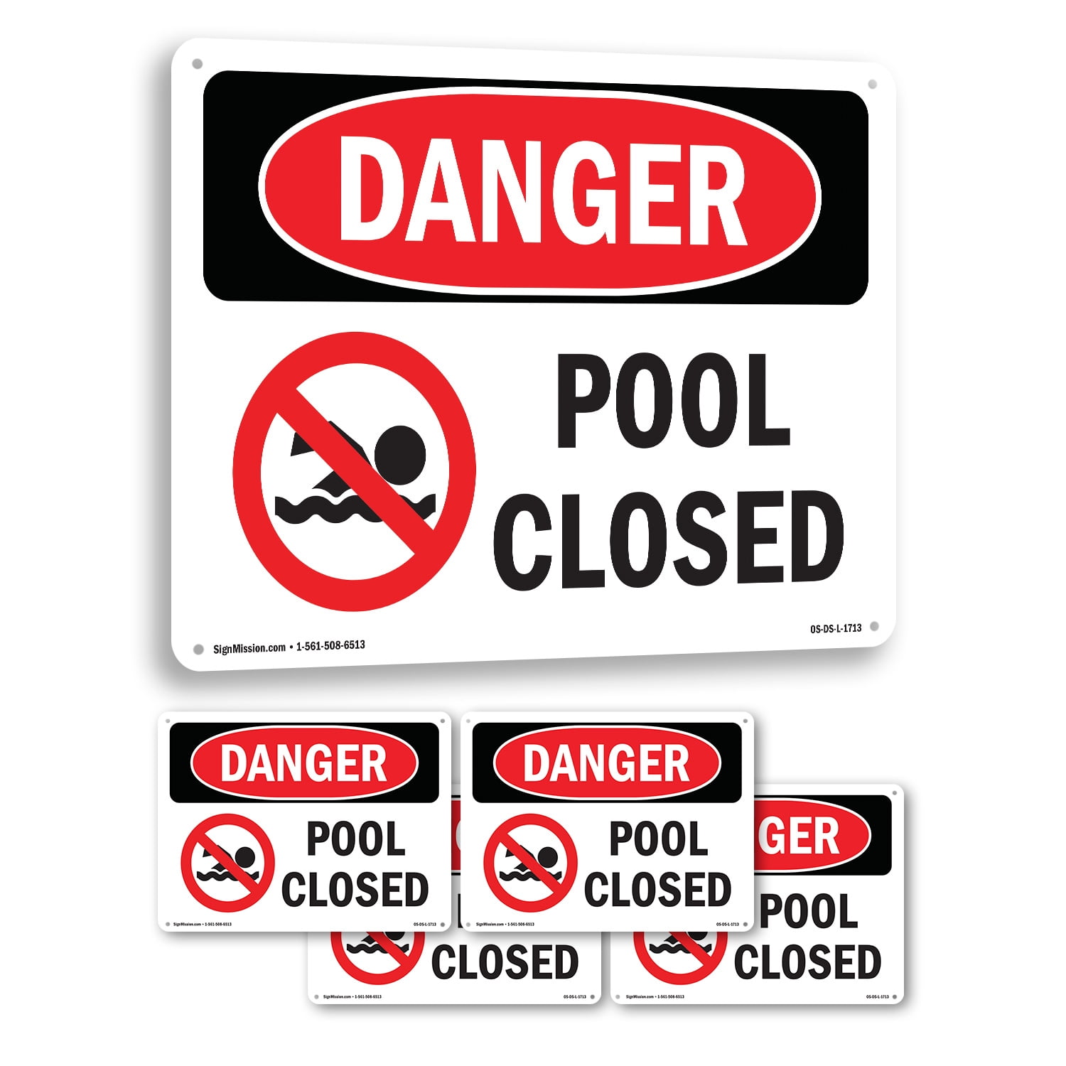 Pool Closed OSHA Danger Rigid Plastic Sign 18 Inch x 12 Inch - 5 Pack ...