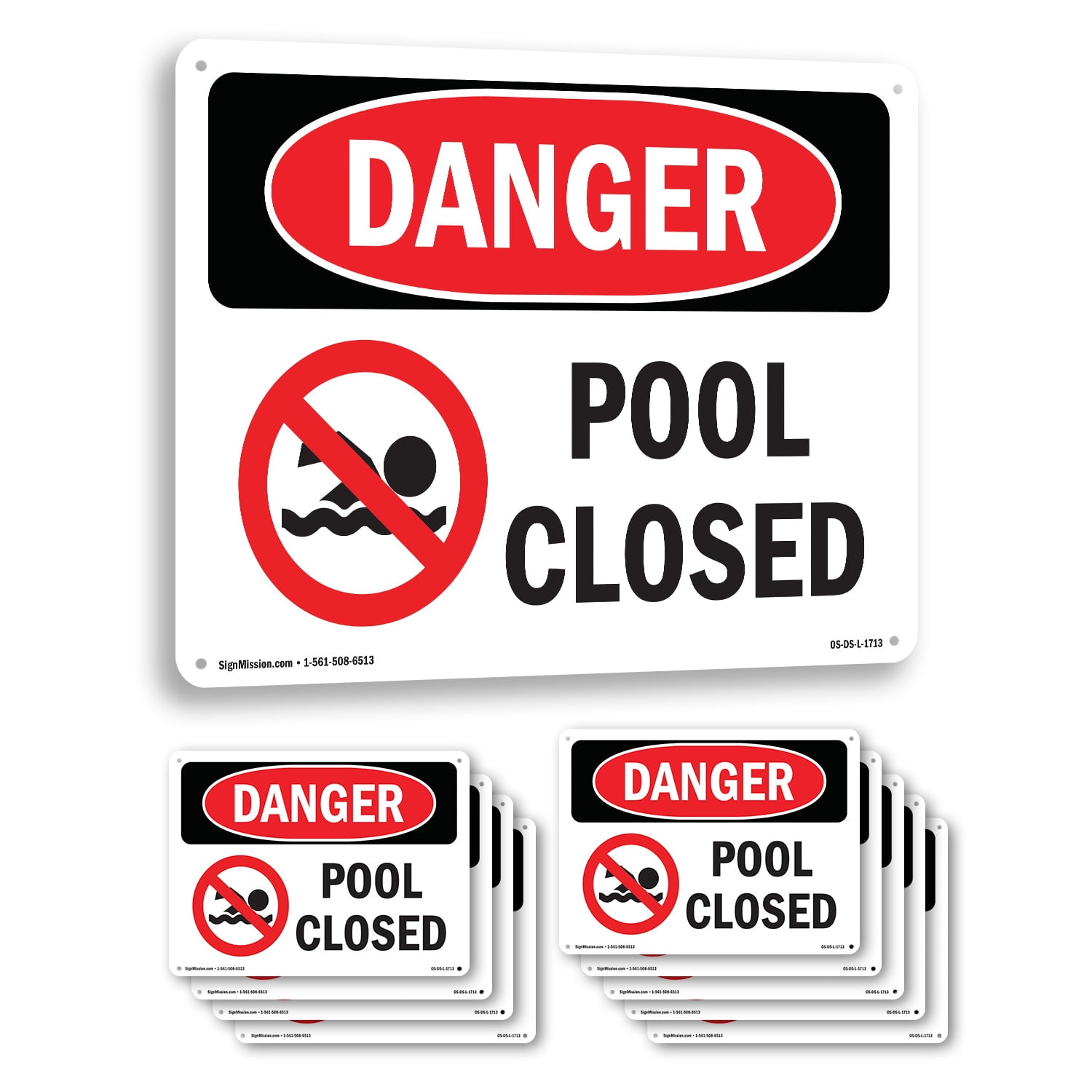 Pool Closed OSHA Danger Rigid Plastic Sign 24 Inch x 18 Inch - 10 Pack ...