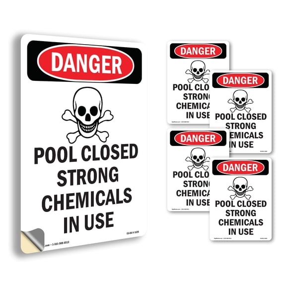 Pool Closed Strong OSHA Danger Vinyl Decal Label 5 Inch x 3.5 Inch - 5 Pack