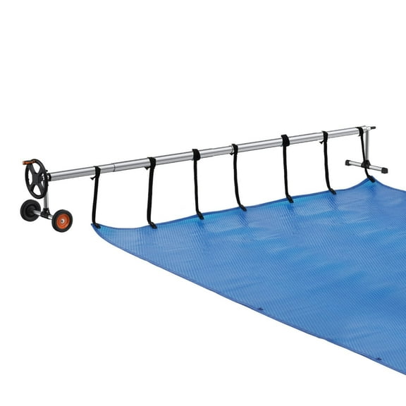 Pool Cover Reel, Aluminum Solar Cover Reel 18 ft, Inground Swimming Pool Cover Reel Set with Rubber Wheels and Sandbags