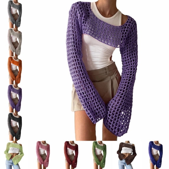 Pool Coverups for Women Hollow Out Knit Mesh Top Beach Outfits for Women M