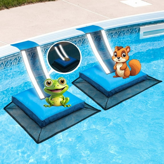 Pool Critter Animal Escape Ramp - 2Pack Critter Frog Saver Log for Swimming Pool with Reflective Strips, Wildlife Frog Pool Saver Floating Escape Device for Small Critters Squirrel Lizards (Blue)