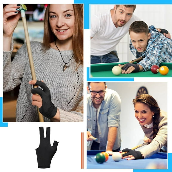 Pool Cue Billiard Glove - Fits Either Hand - One Size fits All -Snooker Shooter Cue Pool Gloves Left Hand Open 3 Finger Glove, (Black) 7.68Inches