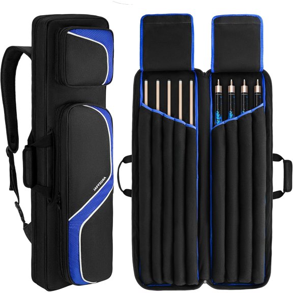 Pool Cue Carrying Case, Multipurpose Billiard Stick Storage Bag with Padded Protection, Front Accessory Pocket, Detachable & Concealable Shoulder Strap, Water Resistant Wear-Resistant Cue Bag for Beg