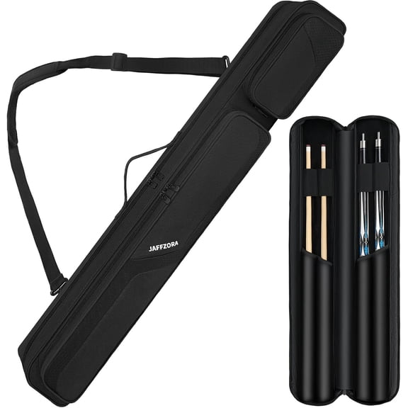 Pool Cue Carrying Case, Multipurpose Billiard Stick Storage Bag with Padded Protection, Front Accessory Pocket, Detachable & Concealable Shoulder Strap, Water Resistant Wear-Resistant Cue Bag for Beg