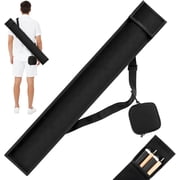 Pool Cue Case 2 x 2, Pool Stick Case for Holding 2 Butts & 2 Shafts, with Mini Zipper Storage Pouch, 32" Long Black Soft Billiard Cue Bag for Men and Women