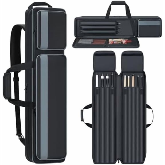 Pool Cue Case 4x5, Pool Cue Carrying Case Soft Padded Billiard Stick Bag with Multi-pocket for 4 Butts and 5 Shafts, Pool Stick Case Cue Bag with Backpack-straps for Pool Cues and Accessories
