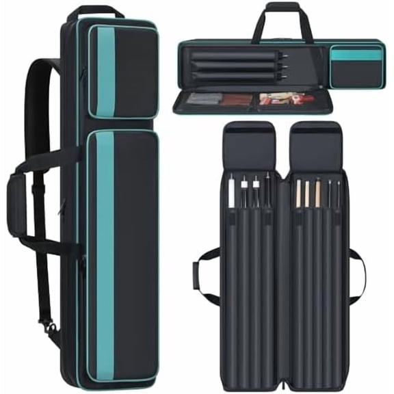 Pool Cue Case 4x5, Pool Cue Carrying Case Soft Padded Billiard Stick Bag with Multi-pocket for 4 Butts and 5 Shafts, Pool Stick Case Cue Bag with Backpack-straps for Pool Cues and Accessories