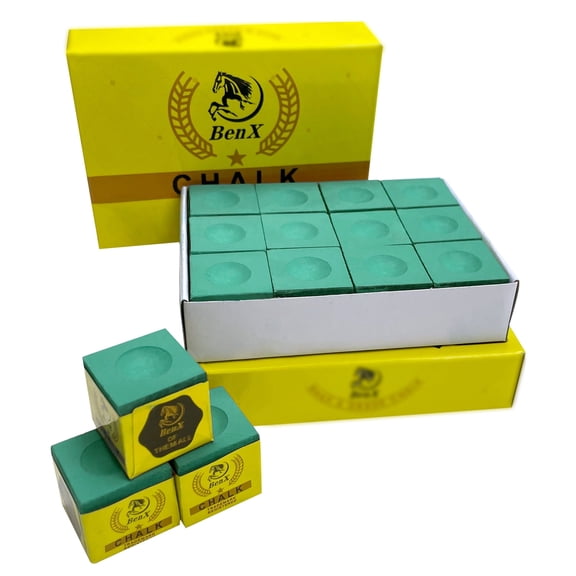 Pool Cue Chalk 24 Pack (2x12 Boxes) - Green Billiard Chalk Cubes, High Grip Formula, Professional Tournament Grade, Mess-Free Application for Enhanced Spin & Control