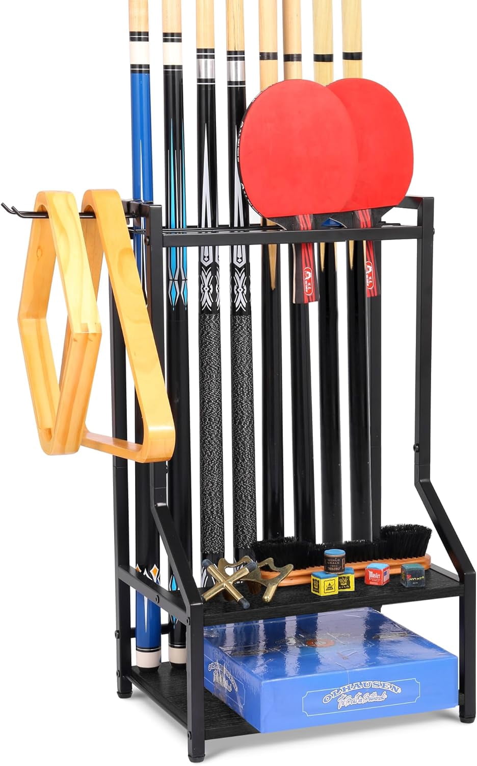 Pool Cue Rack Floor Stand with Ping Pong Paddle Storage | Heavy-Duty ...