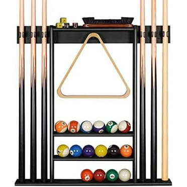 Pool Cue Rack Only, Pool Stick Holder Wall Mount, 6 Pool Billiard Stick + Ball Set Wall Cue Rack, Made of 100% Bamboo Wood, Compact Billiard Table Accessories for Man Cave