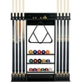 thumbnail image 1 of Pool Cue Rack, Wall Mounted Billiard Stick Holder, Made of Solid Pine Wood, Holds 8 Cues & Full Ball Set & 1 Ball Rack, Compact Billiards Accessories for Club, Bar (Black), 1 of 19