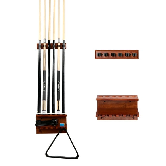 Wall Mount Pool Cue Rack with Six Slots and Accessory Storage by Barrington Billiards