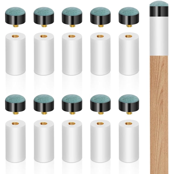 Pool Cue Tips Replacement Kit Pool Stick Tips Screw On Pool Stick Tips Billiard Cues Tips with White Pool Cue Stick Ferrules for Stick Tip Replacement12mm/13mm, 5pcs Each