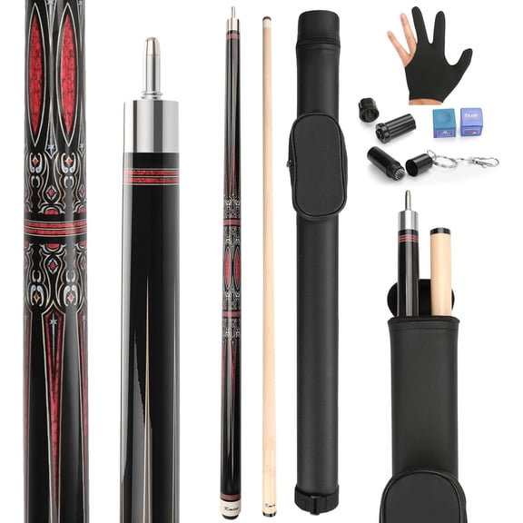 Pool CuesProfessional Billiard Pool Cue Stick with Hard Case 58" Canada Maple 13MM Tips, Low Deflection Technology - Perfect for Home Bars & Billiard (20oz Black)