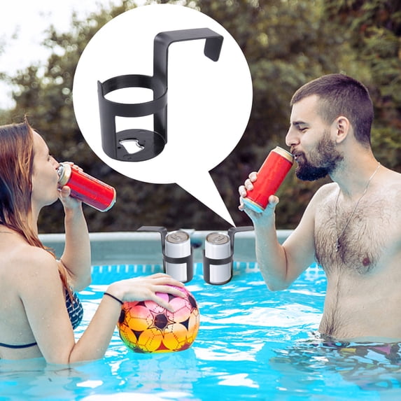 Pool Cup Holder for Above Ground Pools – Black ABS No-Spill Poolside Drink Holder Attachment, Fits 2 Inch or Less Round Pool Bar, Floating Beverage Holder