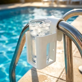Pool Cup Holder, Hanging Drink Rack for Above Ground Pool Rail, Drainable Cup Organizer with Splashproof Design, Plastic Poolside Storage for Cans, Bottles, Phones and Small Pool Accessories