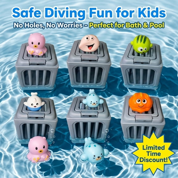 Pool Diving Toy Interactive Underwater Dive Toy Set with Floating Animal and Cage for Toddler Bath Beach and Pool Fun