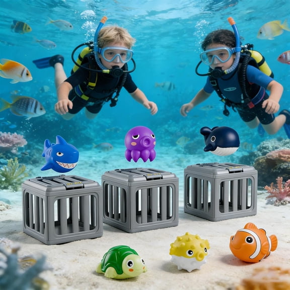 Pool Diving Toys - Water Swimming Dive Pools Game | Diving Cages Toy with Animals Floating | Easy Release Sinking Cage | Seek Pools Game Accessories for 3-12 Boys and Girls (1Pcs)