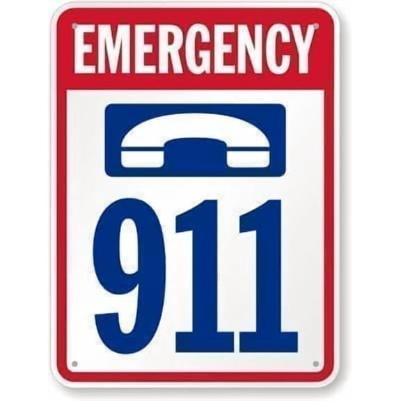 Pool Emergency 911 Phone Graphic Rustproof Aluminum Sign, Community Public Pool Safety Plaque, Pool Emergency Contact Sign, 8x12 Inch